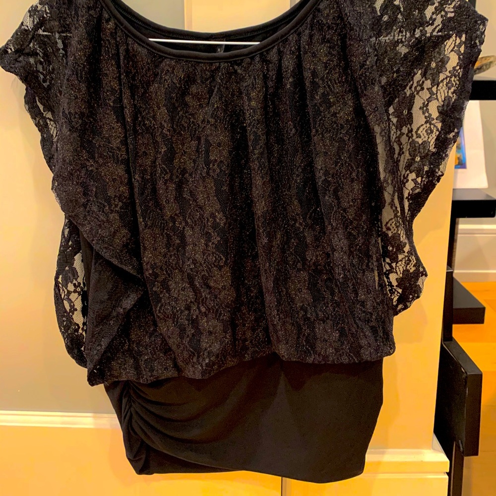 Black and gold shimmer lace top